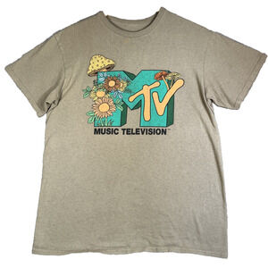 MTV Tee Shirt Music Television Mushroom Graphic Brown Unisex Medium Cotton Y2K